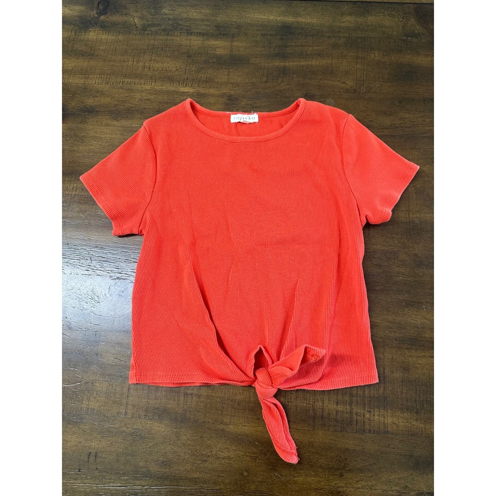 Copper Key Girls Top Size M Coral Tie‎ Front Short Sleeve Shirt